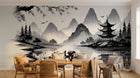 Design A0040 — Papier peint Asie Encre Noire Pagode — Novomur