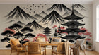 Design A0938 — Papier peint Asie Encre Noire Pagode — Novomur