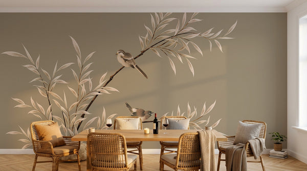 Papier peint Magnolia & Oiseaux - Sur mesure