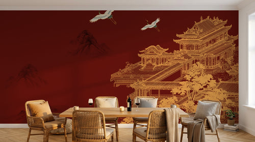 Design D0822 — Papier peint Asie Encre Noire Pagode — Novomur