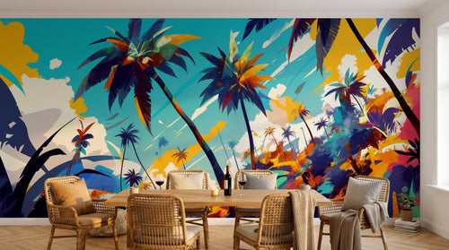 Design F0936 — Papier peint Palmier Tropical Pop Art Vif — Novomur