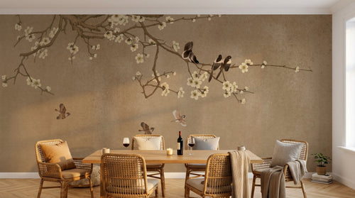 Design FC026 — Papier peint Chinoiserie prunier en fleurs et oiseaux — Novomur