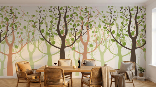 Design FC146 — Papier peint Foret stylisee arbres feuillage rond — Novomur