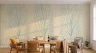 Design FC153B — Papier peint Arbres stylises corail bleu fond beige — Novomur