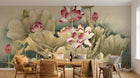 Design FC216 — Papier peint Lotus rose feuilles vert pale chinoiserie — Novomur