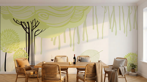 Design FC220 — Papier peint Arbres stylises tourbillon vert pale — Novomur