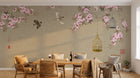 Design FC246 — Papier peint Cerisier en fleurs oiseaux et cage doree — Novomur