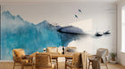 Design FC519 — Papier peint Paysage encre montagne bleue barques — Novomur