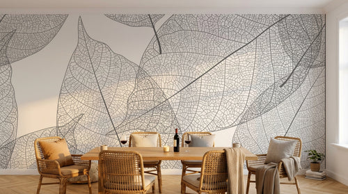 Design FC627 — Papier peint Feuilles transparentes nervurees gris — Novomur