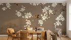 Design FC637 — Papier peint Magnolias blancs et oiseaux fond beige — Novomur