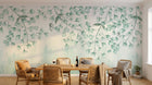 Design L0392 — Papier peint Branches feuilles vert d'eau cascade — Novomur