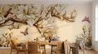 Design L0467 — Papier peint Magnolias blancs et papillon fond beige — Novomur