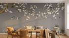 Design L0506 — Papier peint Magnolias oiseaux et rocher fond gris — Novomur