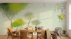 Design L0604 — Papier peint Arbres griffonnes vert cage oiseaux — Novomur