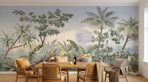 Design L0652 — Papier peint Paysage tropical jungle aquarelle douce — Novomur