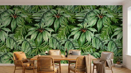 Design L0697 — Papier peint Pattern feuilles palmees vert dense — Novomur