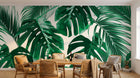 Design L0859 — Papier peint Monstera et palmes vert eclatant fond blanc — Novomur