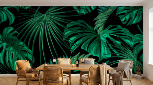 Design L0944 — Papier peint Monstera vert emeraude fond noir — Novomur