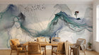 Design L1129 — Papier peint Encre fluide abstraite vol oiseaux — Novomur