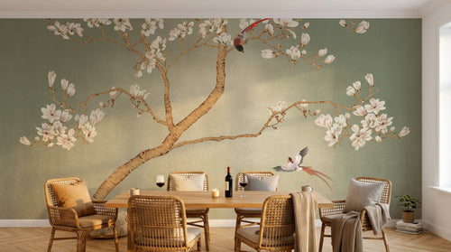 Design SK0166 — Papier peint Magnolia & Oiseaux — Novomur