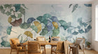 Design SL0008 — Papier peint Ginkgo multicolore aquarelle bleu pale — Novomur