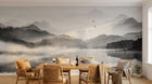 Design SL0027 — Papier peint Paysage lac brumeux noir blanc montagnes — Novomur