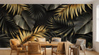 Design SL0033 — Papier peint Feuilles tropicales noir et or luxe — Novomur