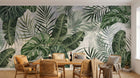 Design SL0086 — Papier peint Feuilles tropicales fond marbre gris — Novomur