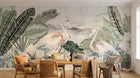 Design SL0097 — Papier peint Flamants roses palmes fond marbre — Novomur