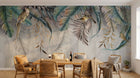 Design SL0140 — Papier peint Bananiers palmes oiseaux fond beton — Novomur