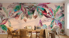 Design SL0262 — Papier peint Feuilles boho aquarelle multicolores fond rose — Novomur