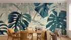 Design SL0297 — Papier peint Monstera turquoise lignes fond creme — Novomur