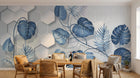 Design SL0333 — Papier peint Monstera bleue hexagones fond blanc — Novomur