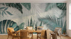 Design SL0334 — Papier peint Feuillage tropical sauge fond chevron — Novomur