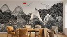 Design SL0359 — Papier peint Paysage encre cerf soleil rouge — Novomur