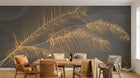 Design SL0446 — Papier peint Plumes palmes dorees fond gris luxe — Novomur