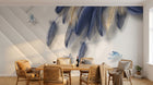 Design SL0447 — Papier peint Plumes bleues dorees triangles fond blanc — Novomur