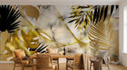 Design SL0481 — Papier peint Feuilles tropicales noir or marbre lignes — Novomur