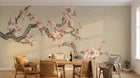 Design SL0503 — Papier peint Prunier rose pale fond beige epure — Novomur