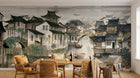 Design SL0506 — Papier peint Village chinois lac maisons toits noirs — Novomur