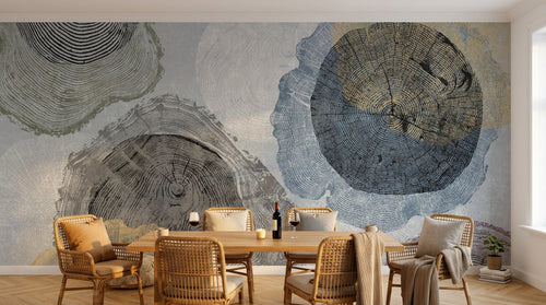 Design SL0520 — Papier peint Anneaux arbres concentriques colores — Novomur