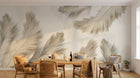 Design SL0547 — Papier peint Plumes beige duveteuses fond blanc — Novomur