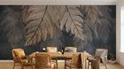Design SL0583 — Papier peint Fougeres dorees fond gris brumeux luxe — Novomur