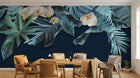 Design SL0610 — Papier peint Palmes monstera bleues orchidees fond marine — Novomur