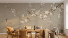Design SL0660 — Papier peint Cerisier blanc oiseaux fond beige montagnes — Novomur
