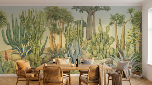 Design SL0708 — Papier peint Cactus agaves desert botanique aquarelle — Novomur