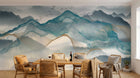 Design SL0715 — Papier peint Montagnes encre bleu lignes dorees fluides — Novomur