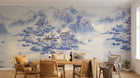 Design SL0725 — Papier peint Paysage porcelaine bleu blanc montagnes — Novomur