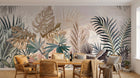 Design SL0787 — Papier peint Feuilles tropicales rose bleu beige doux — Novomur