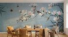 Design SL0791 — Papier peint Magnolias roses oiseaux bambou bleu pastel — Novomur